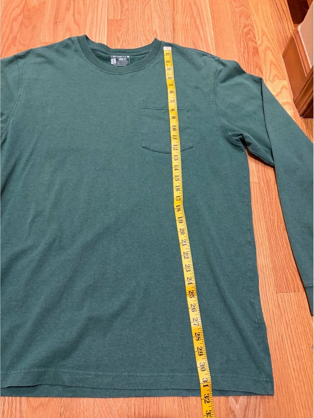 Men's dark green Carhartt long-sleeve pocket t-shirt Large Tall pocket crew neck